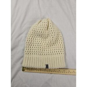The North Face Hat Beanie White Open Knit Slouchy Womens One Size Logo Winter